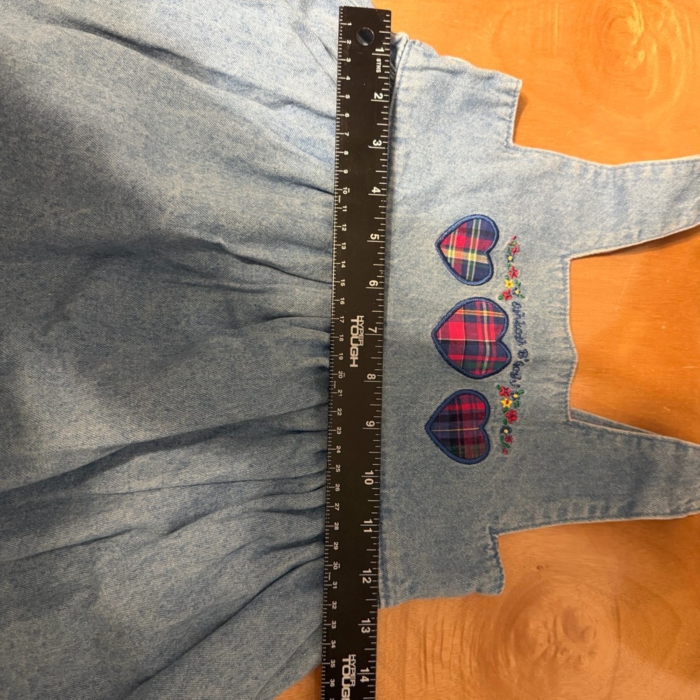 Vintage 90s Girls OSHKOSH B'Gosh Sz 5 Dress Jumper Denim Jean Plaid Hearts - Picture 8 of 12